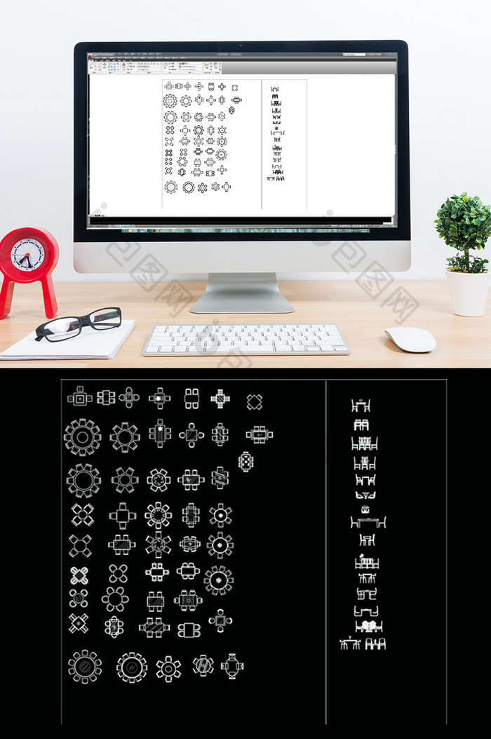CAD餐桌平立面图库