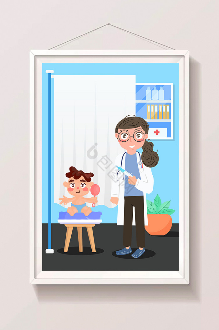 幼儿预防打疫苗打针健康医院医生插画图片