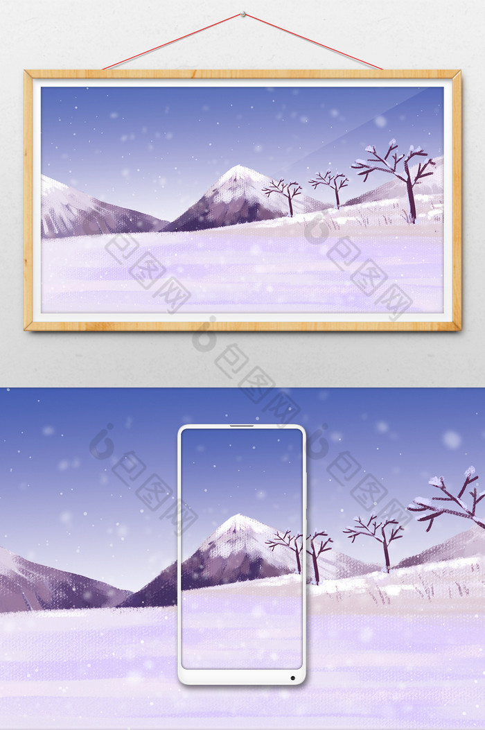 冷色系冬天雪山插画图片图片