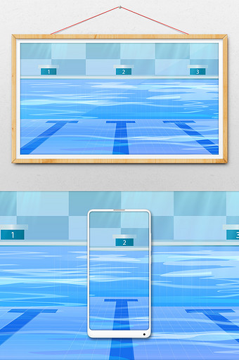 卡通小清新室内游泳池背景图片