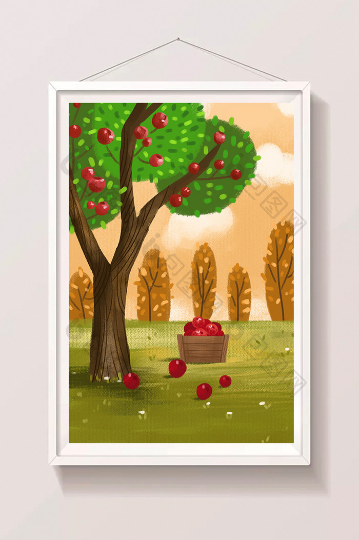 秋天苹果成熟手绘插画背景