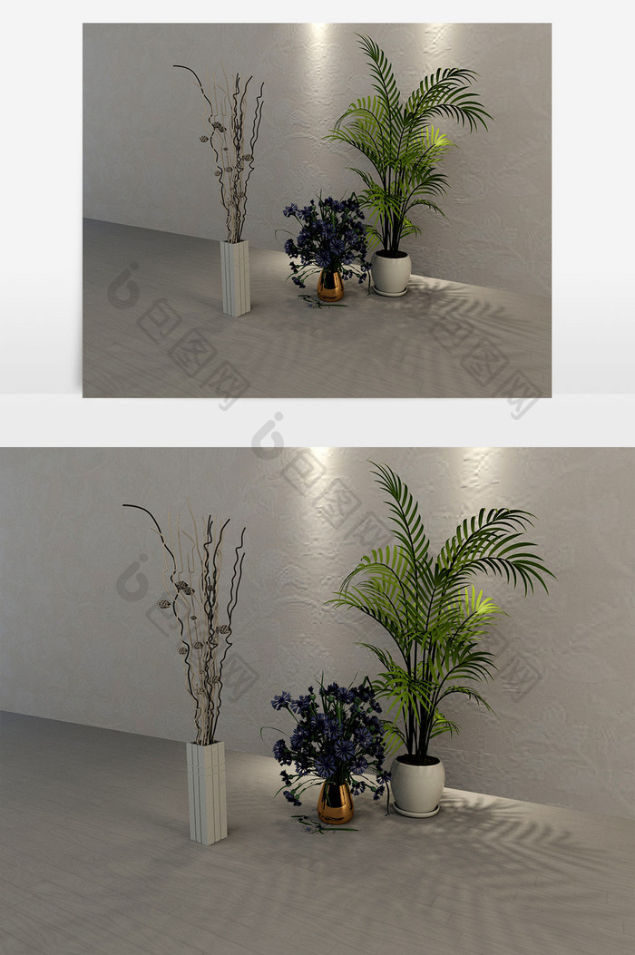 现代室内绿植盆栽模型组