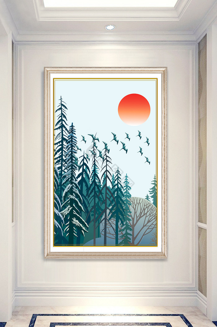 现代北欧简约森林风景玄关装饰画图片