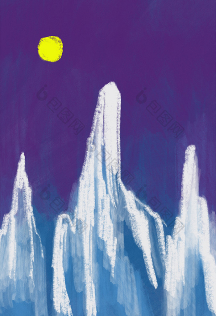 唯美风景冰山雪山月亮背景插画
