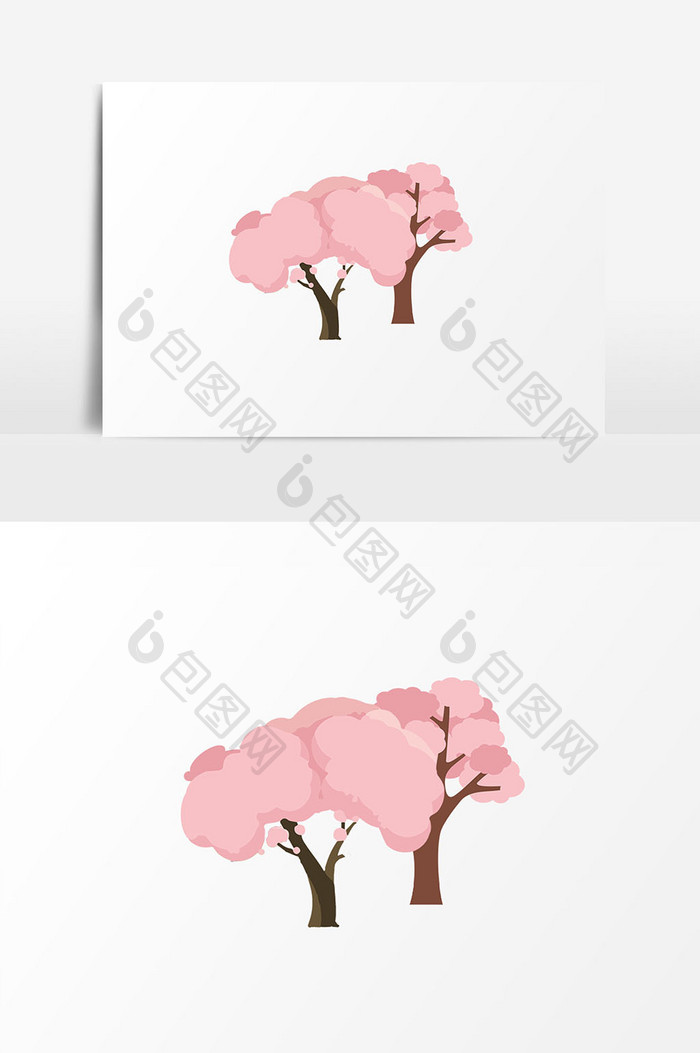 粉色桃树素材卡通插画