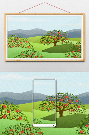 卡通田园风光果树果园背景图片
