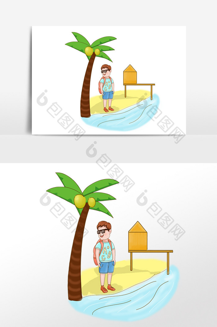 夏日海滩休闲度假人物插画