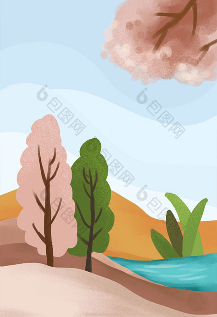 梦幻唯美森林旅游海报设计背景插画