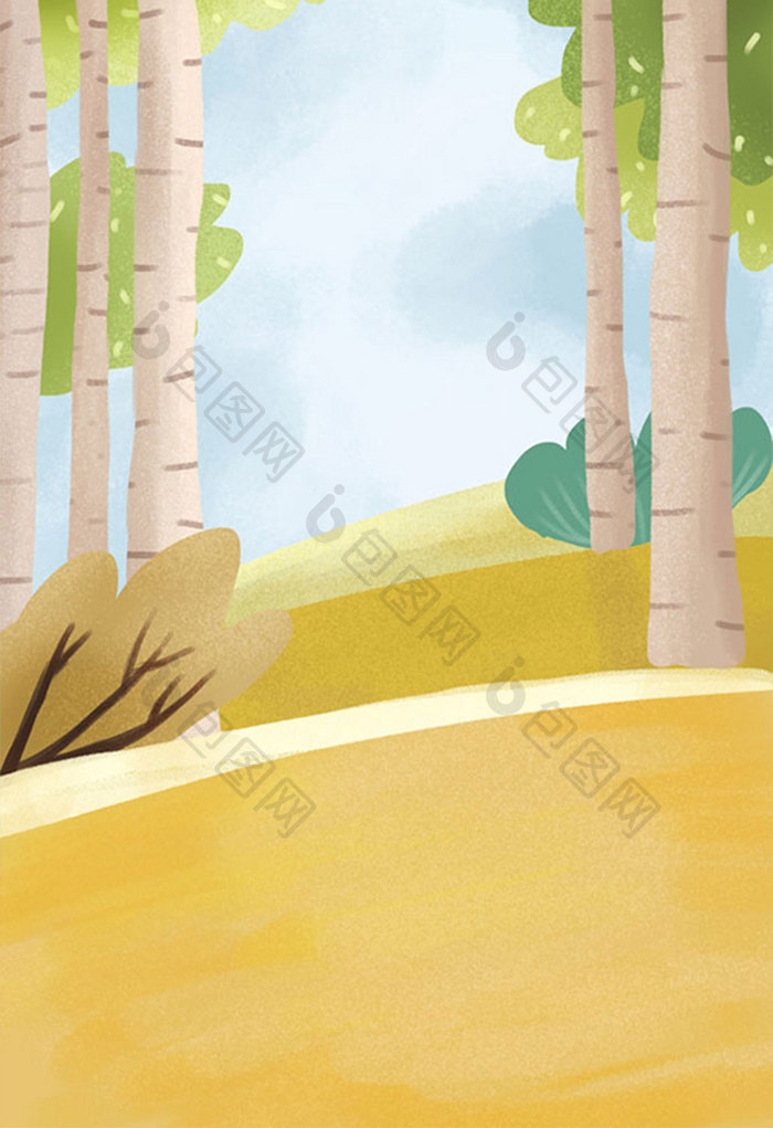 唯美森林白杨树公路海报插画设计