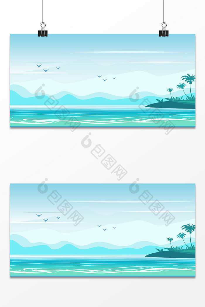清新蓝色海洋设计背景图