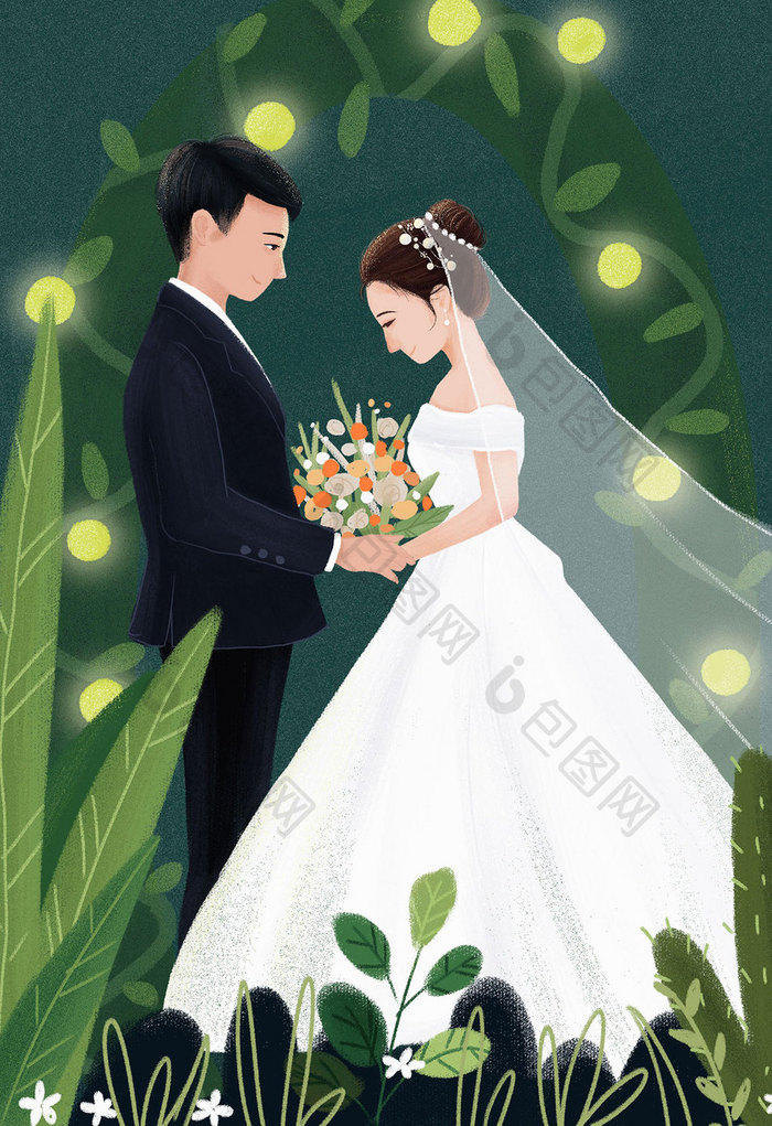 浪漫森系七夕情人节婚礼插画