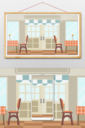 卡通餐厅咖啡厅内景插画背景