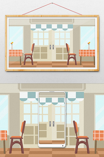 卡通餐厅咖啡厅内景插画背景图片