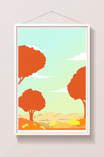 橙色系唯美壁纸秋季红杉扁平元素背景图片