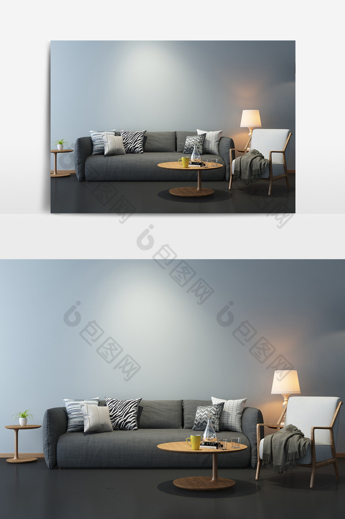 现代灰色布艺沙发组合模型图片图片