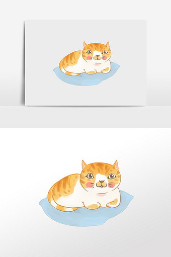 清新可爱卡通漫画免抠插画素材抱枕上的小猫图片