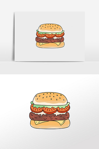 可爱卡通漫画手绘美食汉堡包插画素材图片