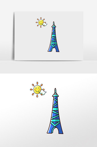 卡通建筑埃菲尔铁塔插画元素图片
