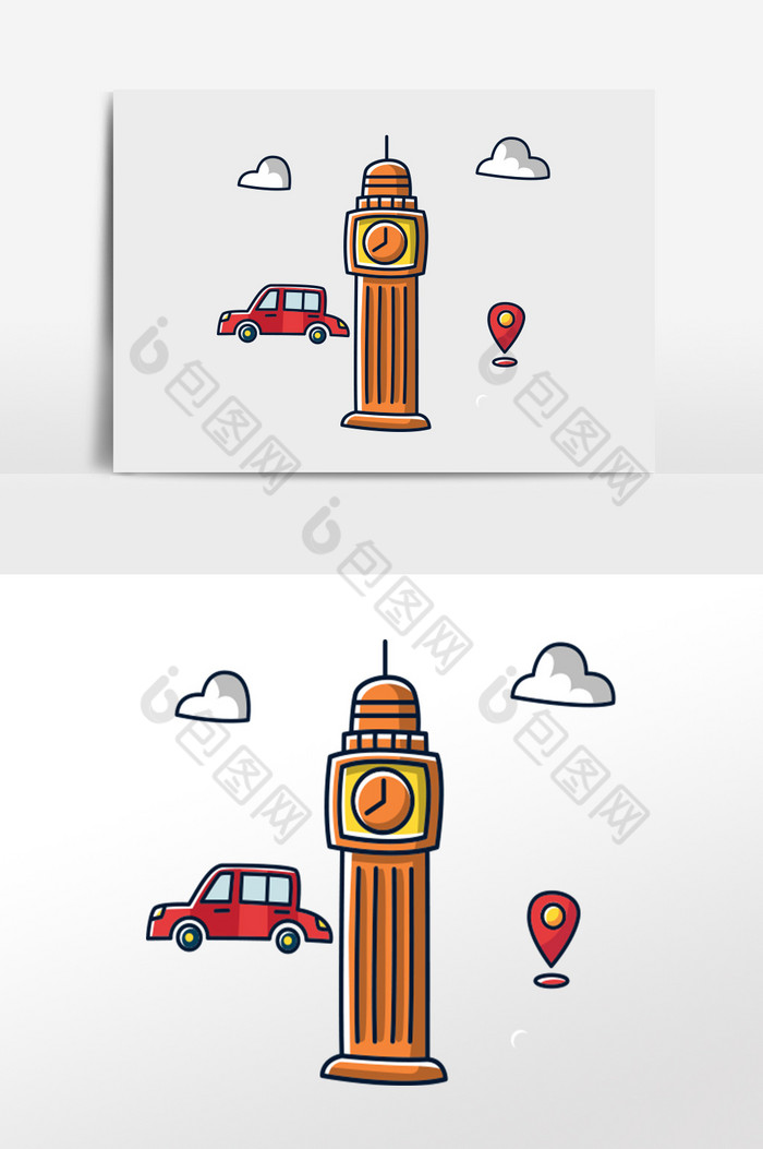 线性建筑钟楼插画图片