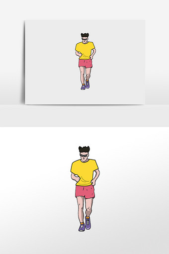 卡通简约男生跑步运动手绘插画元素图片