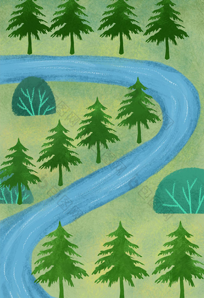 森林小溪背景插画