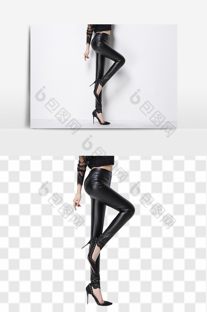 黑色修身版女裤皮裤psd图片图片