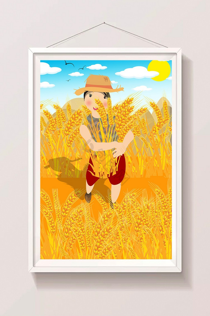 农民收割麦子插画图片
