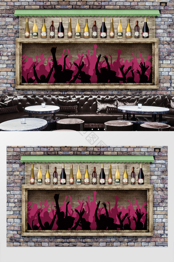 欧式复古酒吧酒柜工装背景墙定制图片
