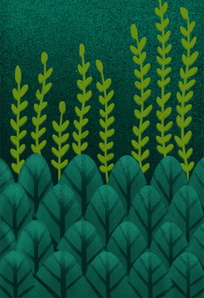 绿色森林写实唯美手绘风格竖版插画背景
