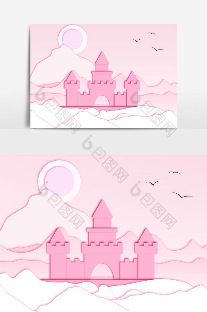 城堡云端剪纸插画