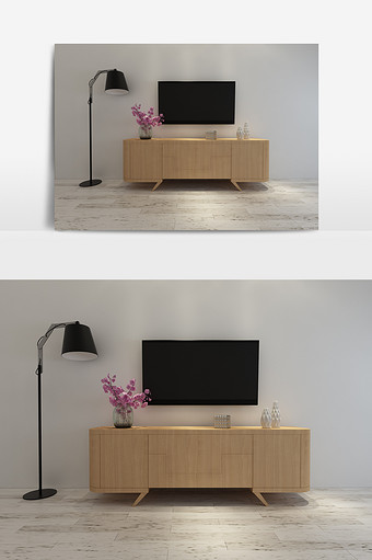 浅色木纹电视柜模型图片