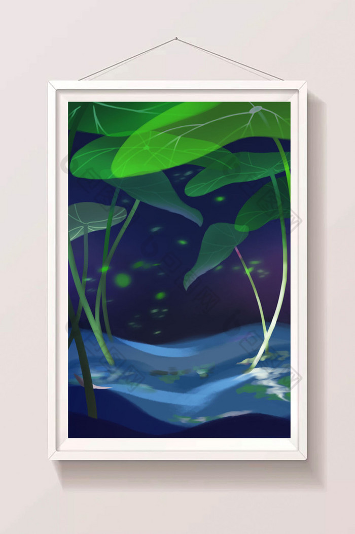 绿宝石色夜晚池塘插画图片图片