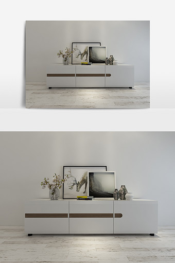 白色简约电视柜模型组合图片