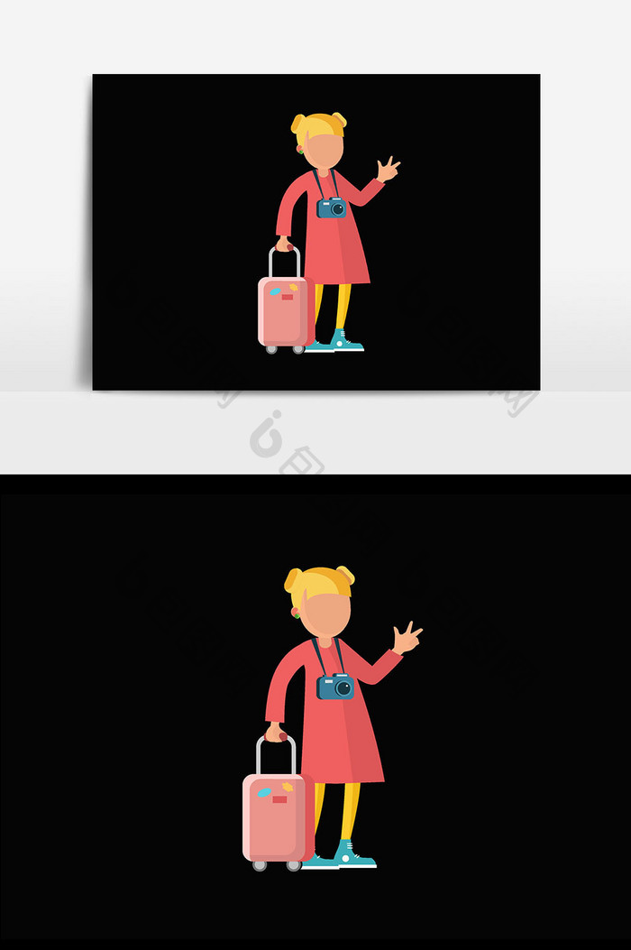 女子行李箱插画元素设计