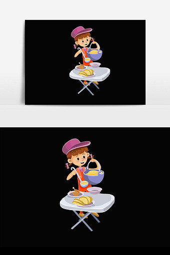 女子桌子汤插画元素图片