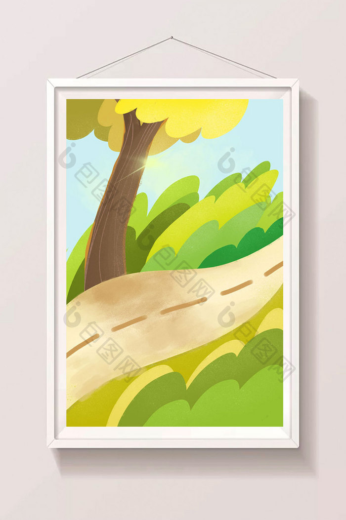 黄色立秋节气隐形风景海报设计手绘背景插画