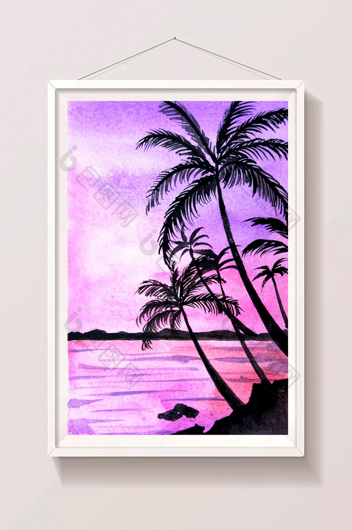 夏日椰树手绘背景素材风景清新水彩