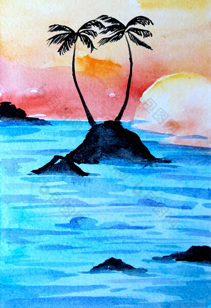 包图网提供精美好看的小岛夏日风景素材免费下载,本次作品主题是插画