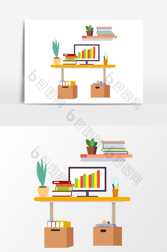 手绘卡通扁平书桌报表元素