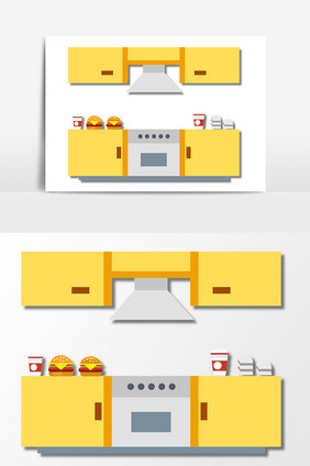 手绘卡通扁平厨房元素