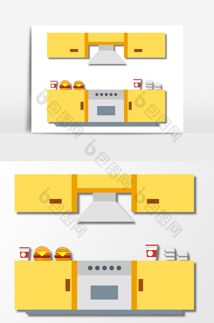 手绘卡通扁平厨房元素