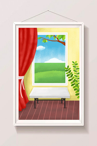 手绘简约清新室内窗台一角背景图片