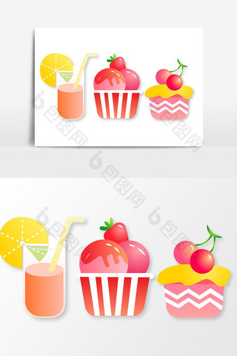 冰激凌水果蛋糕元素图片
