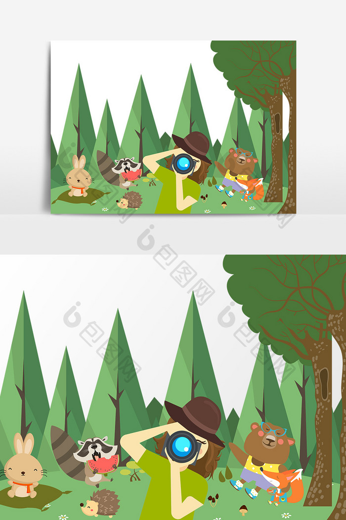 卡通绿色森林设计元素