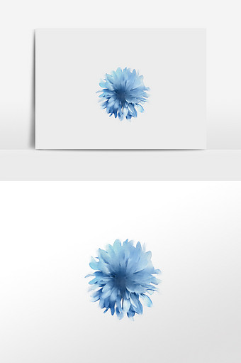 水彩手绘花朵元素多花瓣蓝色花图片
