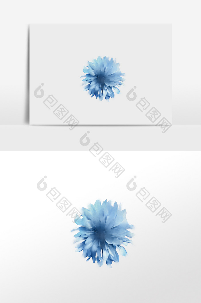 水彩手绘花朵元素多花瓣蓝色花