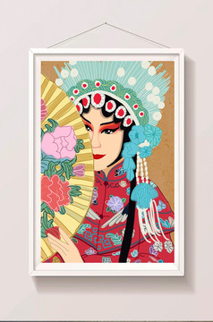 古代戏子妆容插画元素