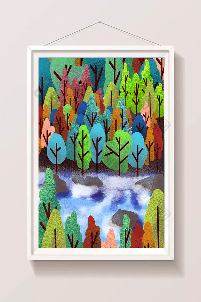 河流树木手绘图片