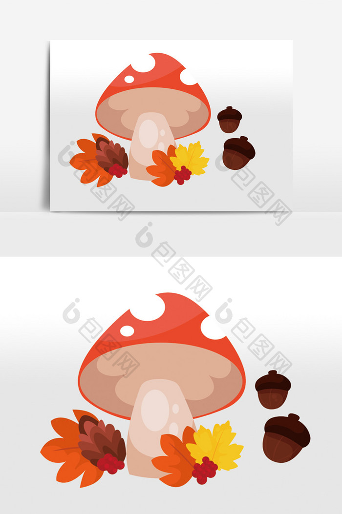 秋天的卡通蘑菇和榛子元素