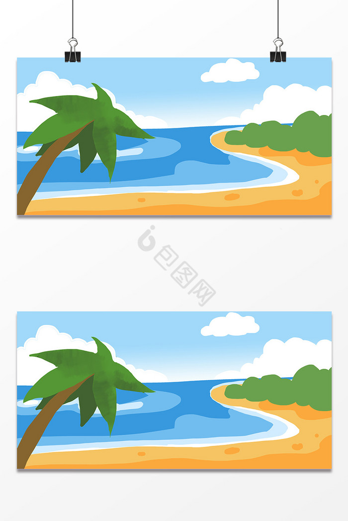 海滩海面风景插画